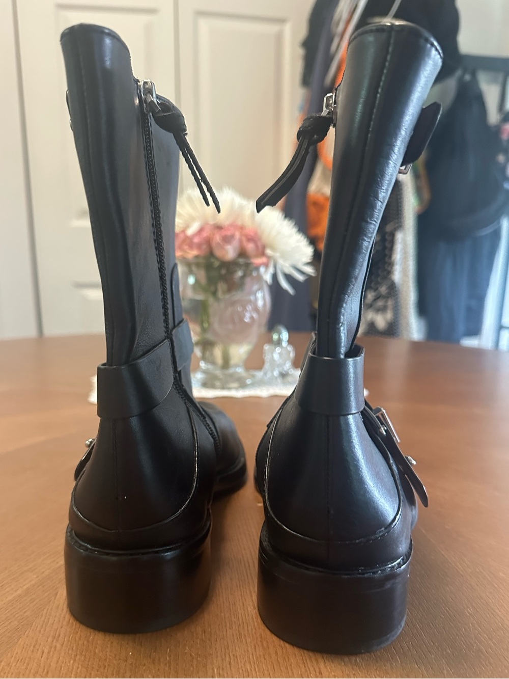 Louis Et Cie Black Leather Moto Valencia Round Toe Boots - Picture 9 of 15